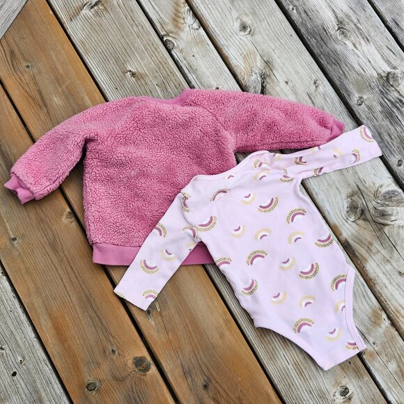 CUTE PEKKLE Kids Rainbow Fleece Top Matching Onesie Size 6 Months PINK - Picture 6 of 8